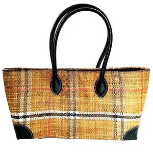 Kaloes Raffia Plaid Tote with Drawstring closure